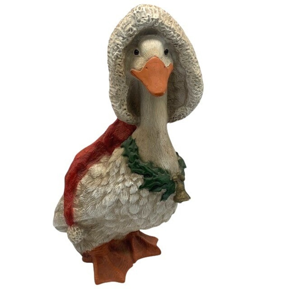 Vintage Christmas Goose Figurine 11" Retro Santa Farmhouse Resin Holiday Decor